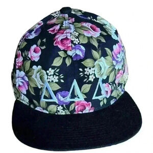Embroidered Tri Delta Black Floral Adjustable Snap Back Trucker Hat 🔺🔺🔺